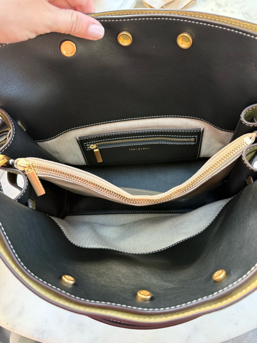 Tory Burch Lee Radziwill Double Bag in Leccio Green with two straps - Picture 11 of 14